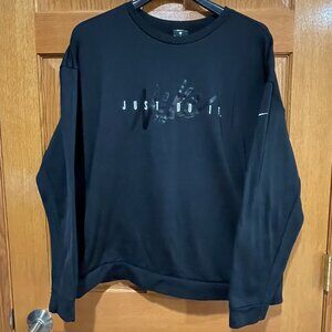 NIKE Men's L Black Logo White Just Do It Pockets Pullover Crewneck Sweatshirt